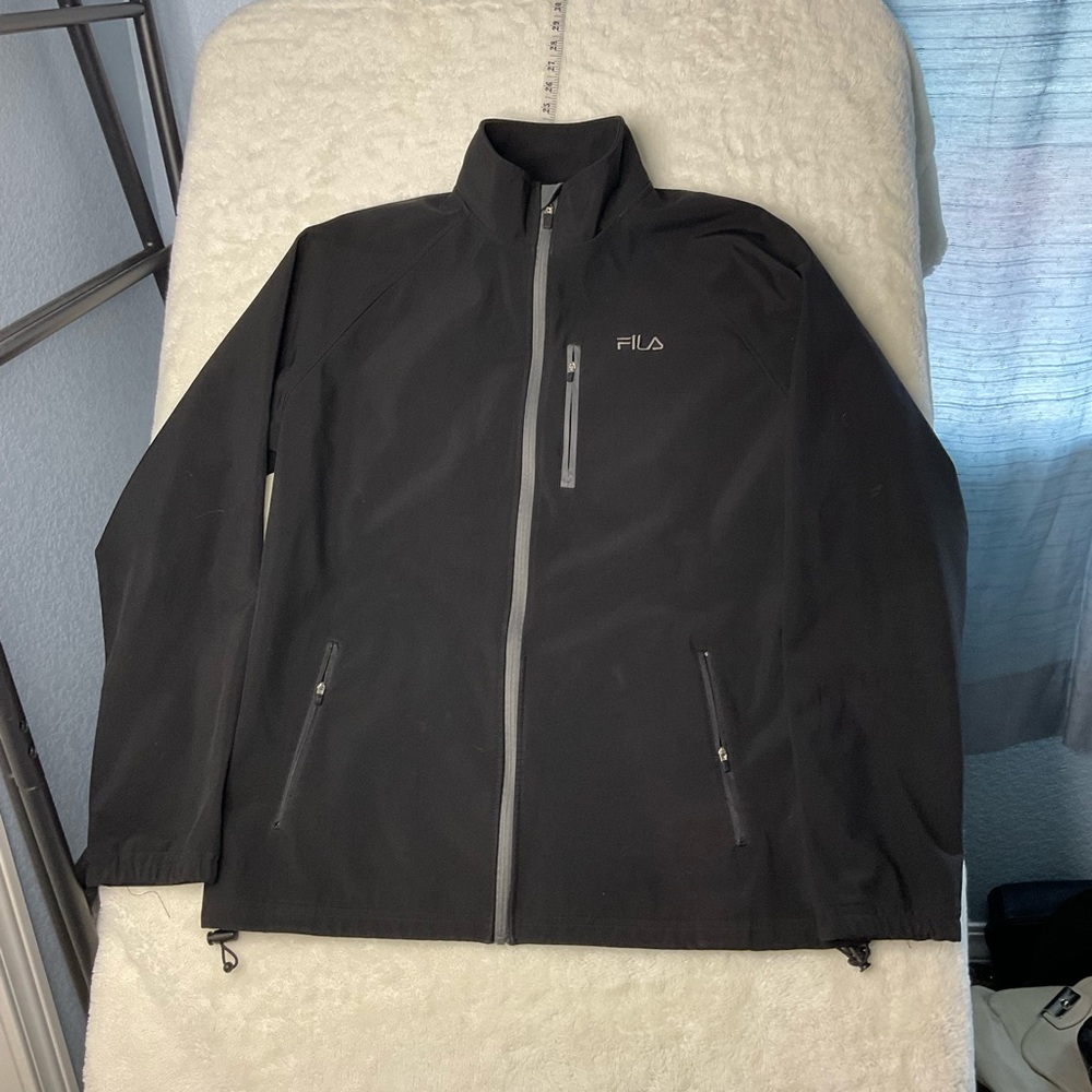 FILA Men’s Black Softshell Jacket | Size L | Full Zip Windbreaker